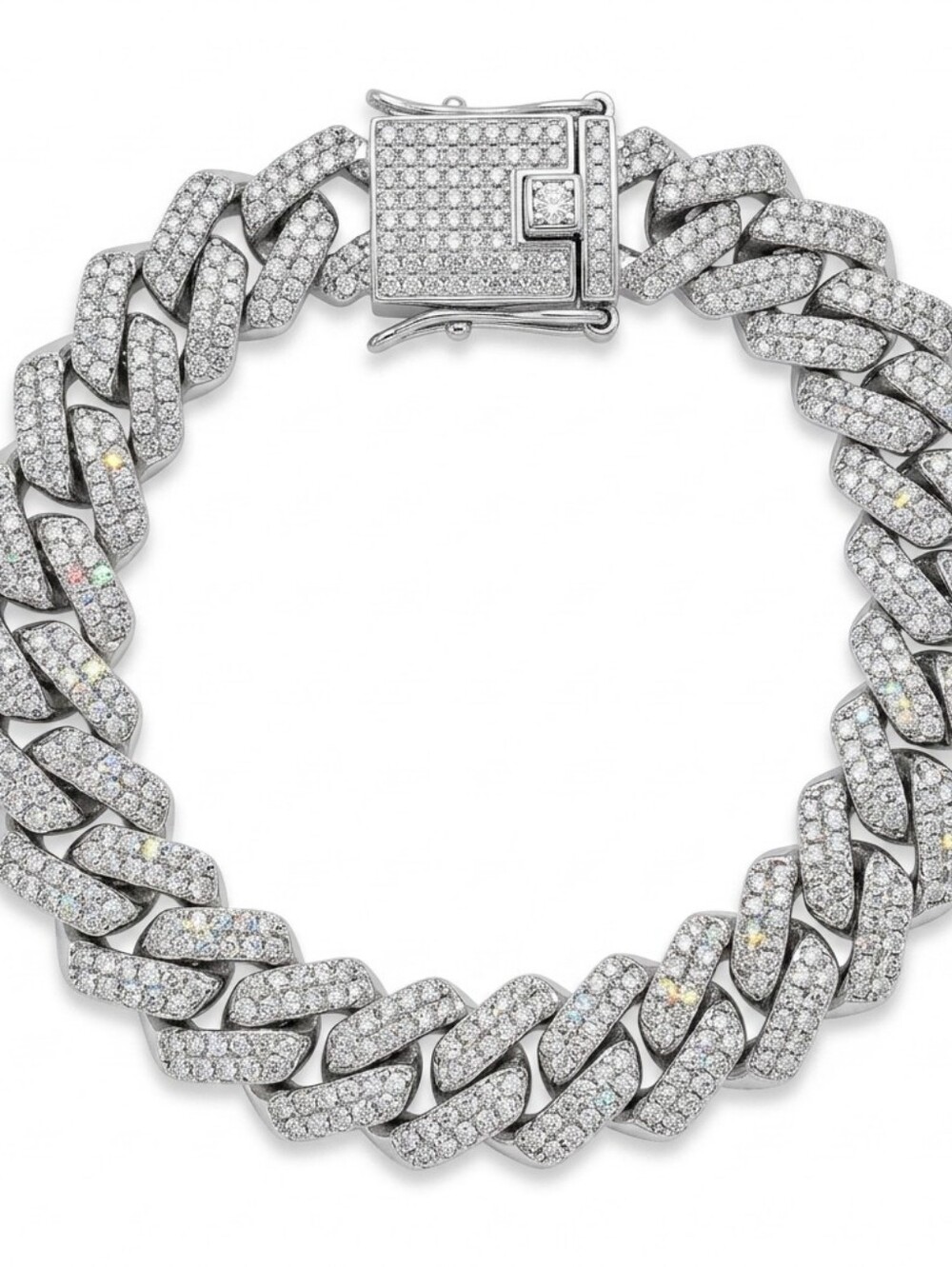 Pave Cuban Link Bracelet in Silver Tone